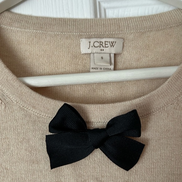 J. Crew Womens Beige Knit Top with Black Bow - Picture 2 of 5